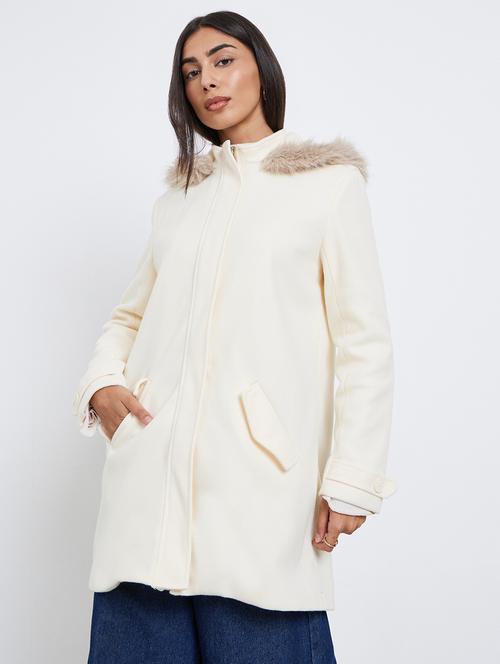 women solid long sleeve hooded trench coat - 22219974 - Very Small Image - 1