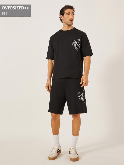 men solid with work short sleeve shorts & t-shirt co-ord set - 22219995 - Very Small Image - 1