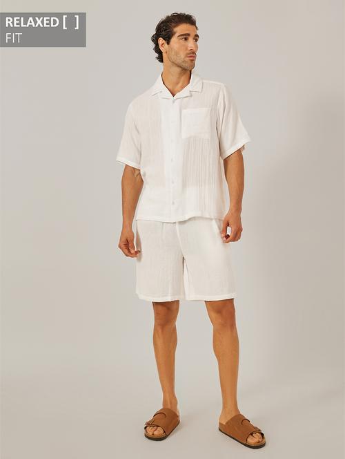 men solid short sleeve shorts & shirt co-ord set - 22219999 - Very Small Image - 1