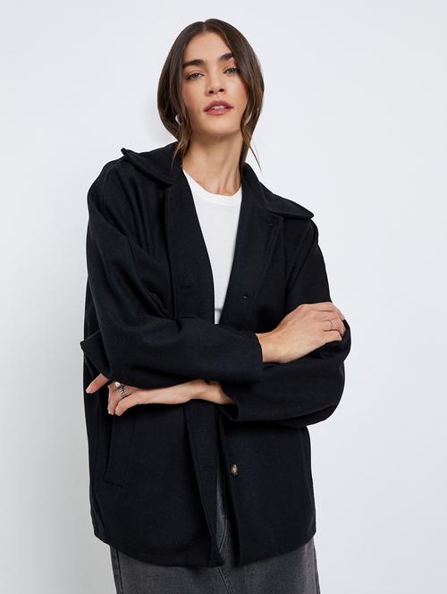 women solid long sleeve collared regular coat - 22220014 - Very Small Image - 1