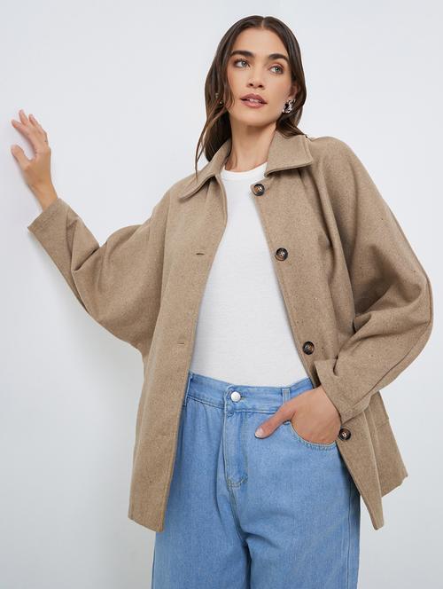 women solid long sleeve regular coat - 22220015 - Very Small Image - 1