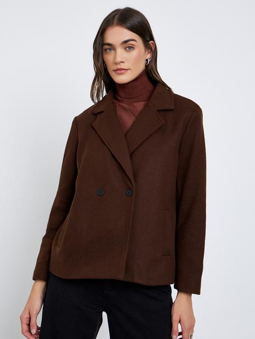 women solid lapel neck long sleeve double breasted jacket - 22220019 - Very Small Image - 1