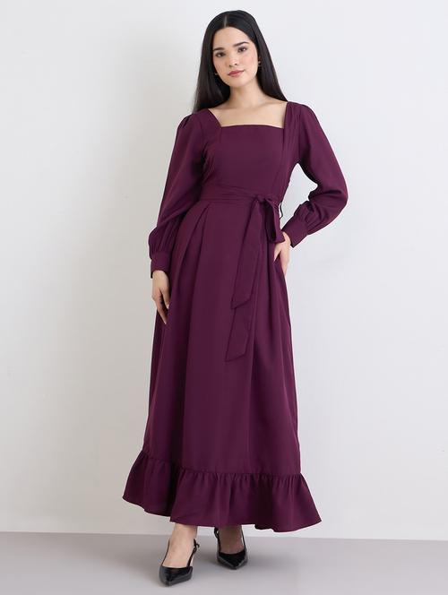 women solid puff sleeve tiered dress - 22220038 - Very Small Image - 1