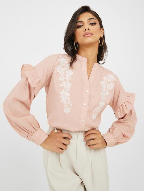 women embroidered puff sleeve regular shirt - 22220047 - Very Small Image - 1