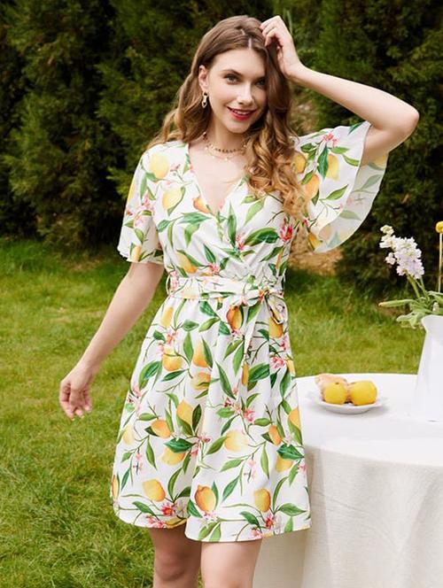 women floral print flared sleeve a-line dress - 22220084 - Very Small Image - 1