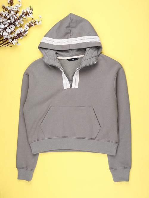 girls solid long sleeve hooded sweatshirt - 22220101 - Very Small Image - 1