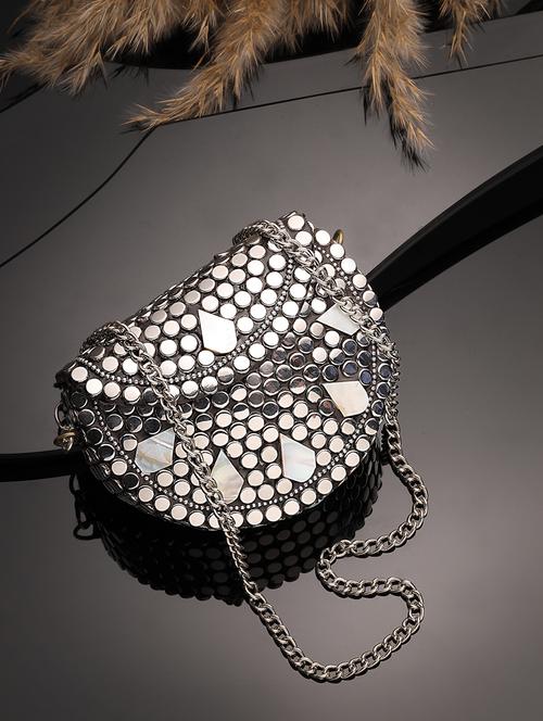 embellished silver metal clutch with chain strap - 22220151 - Very Small Image - 1