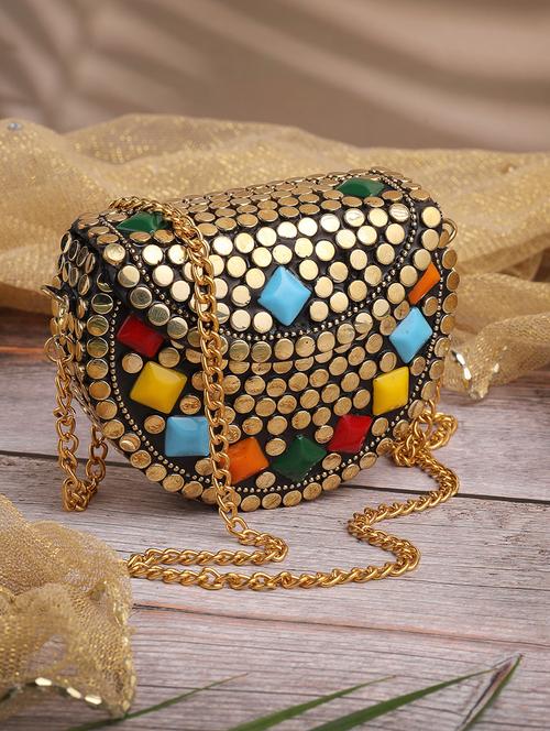embellished gold metal box clutch - 22220152 - Very Small Image - 1