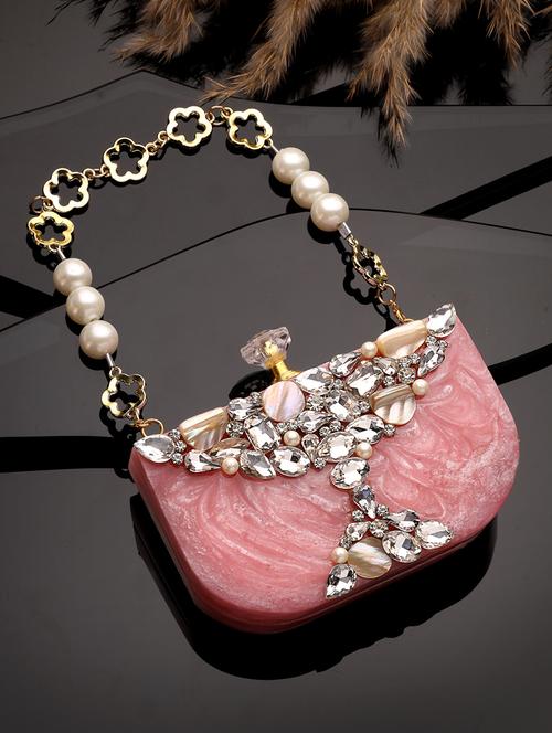 embellished pink clutch with pearl strap  - 22220164 - Very Small Image - 1