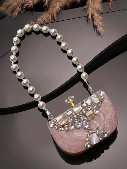 embellished pink clutch with pearl strap  - 22220164 - Very Small Image - 1