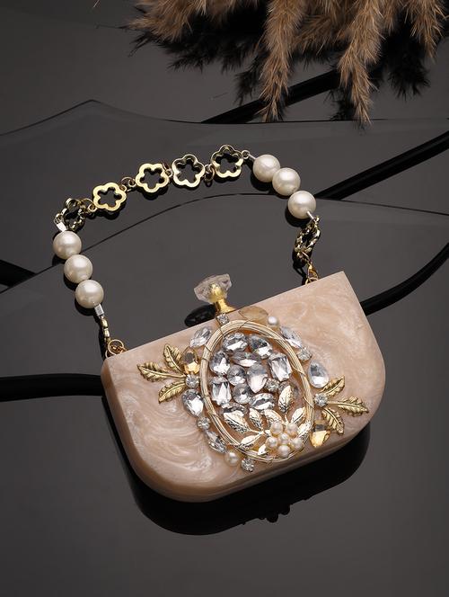 embellished beige synthetic clutch with strap - 22220165 - Very Small Image - 1