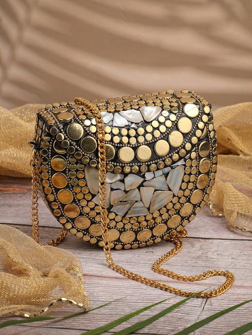 gold embellished metal party clutch - 22220166 - Very Small Image - 1