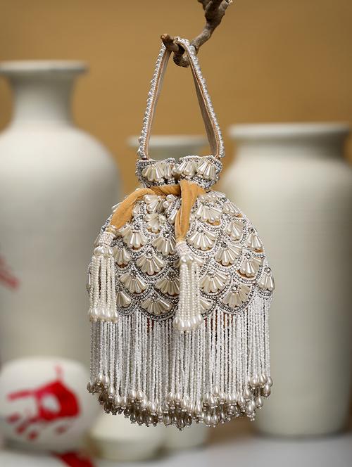 women embellished pearl detiled potli bag - 22220180 - Very Small Image - 1