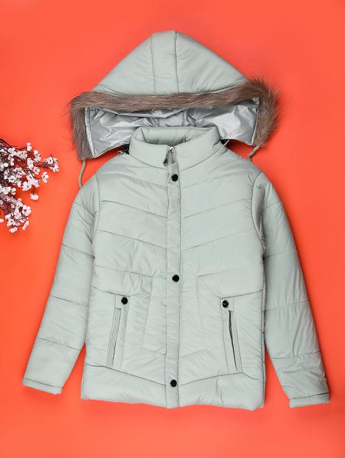 kids solid long sleeve hooded quilted jacket - 22220265 - Very Small Image - 1