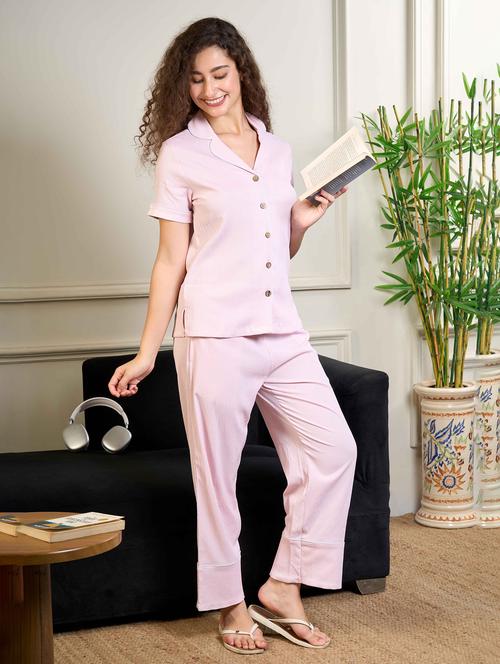 women solid nightwear pyjama set - 22220372 - Very Small Image - 1