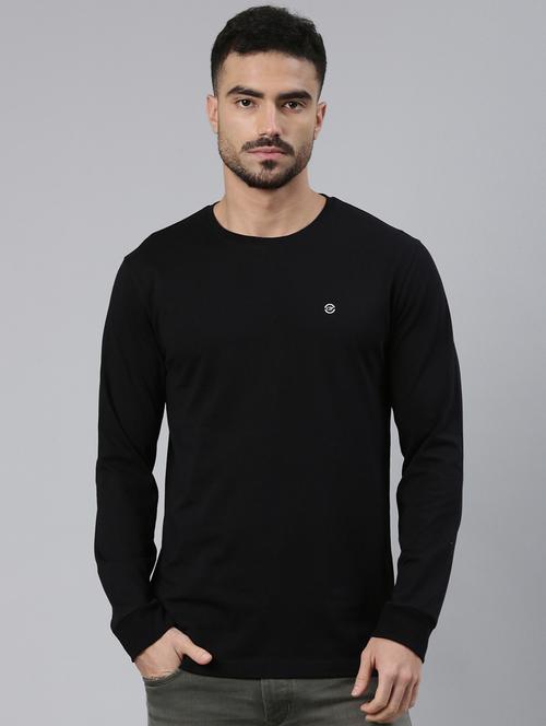 black cotton blend sports t-men solid long sleeve regular fit t-shirt - 22223416 - Very Small Image - 1