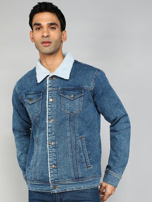 men solid long sleeve denim casual jacket - 22223633 - Very Small Image - 1