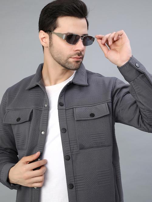 men self design long sleeve regualr fit shacket - 22223678 - Very Small Image - 1