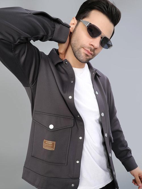 men solid long sleeve regualr fit shacket - 22223680 - Very Small Image - 1