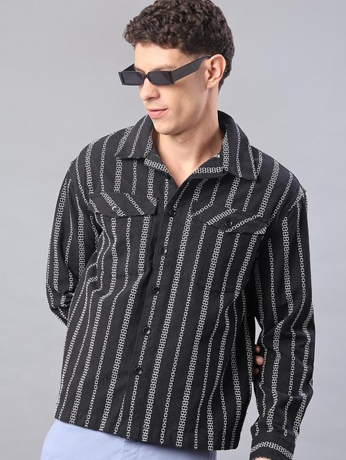 men self design long sleeve regular fit shacket - 22223687 - Very Small Image - 1