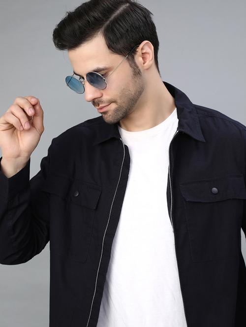 men solid long sleeve regular fit shacket - 22223688 - Very Small Image - 1