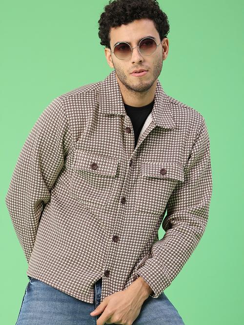 men houndstooth long sleeve regualr fit shacket - 22223698 - Very Small Image - 1