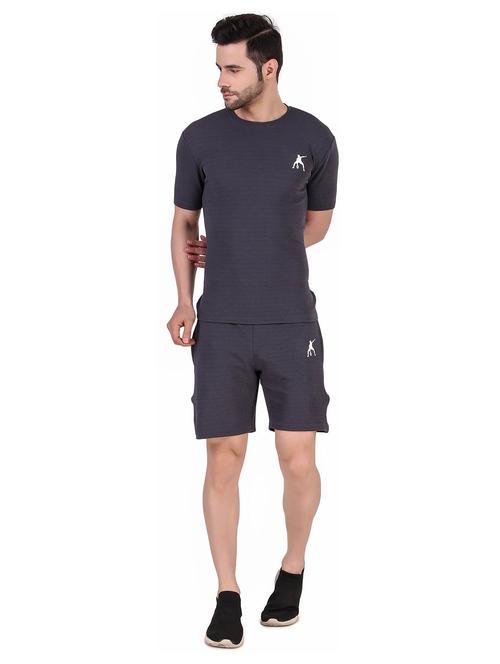 men solid short sleeve shorts & t-shirt co-ord set - 22224317 - Very Small Image - 1