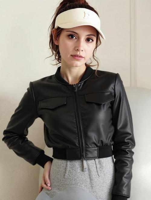 women black solid long sleeve leather jacket - 22224380 - Very Small Image - 1