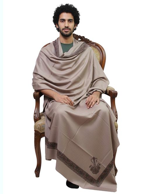 men solid with work pashmina shawl - 22224479 - Very Small Image - 1
