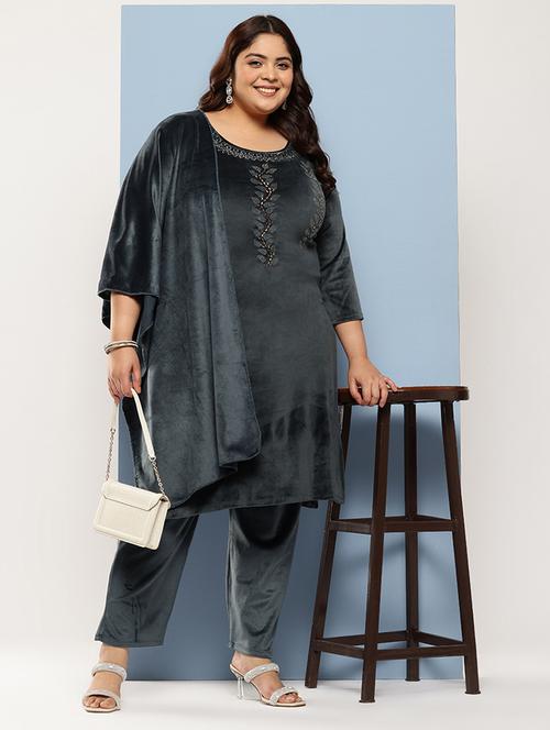 women plus size embellished three quarter sleeve kurta pant with dupatta set - 22224877 - Very Small Image - 1