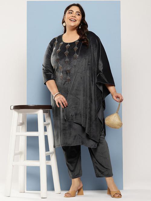 women plus size embellished three quarter sleeve kurta pant with dupatta set - 22224884 - Very Small Image - 1