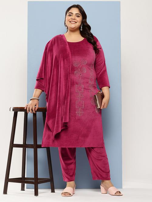 women plus size embellished three quarter sleeve kurta pant with dupatta set - 22224900 - Very Small Image - 1