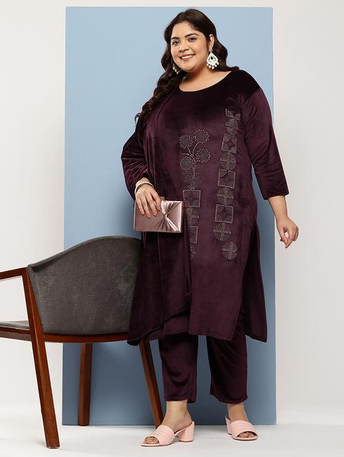 women plus size embellished three quarter sleeve kurta pant with dupatta set - 22224901 - Very Small Image - 1