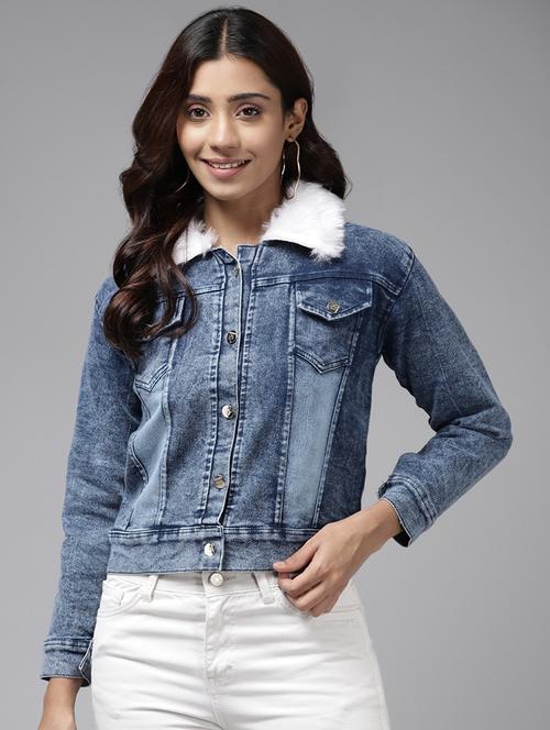 women solid long sleeve denim jacket - 22224904 - Very Small Image - 1