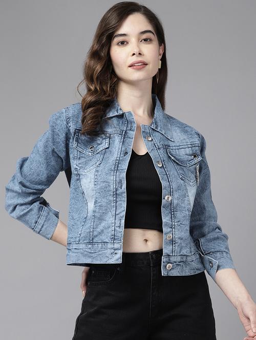 Women Solid Long Sleeve Denim Jacket - 22224909 - Very Small Image - 1
