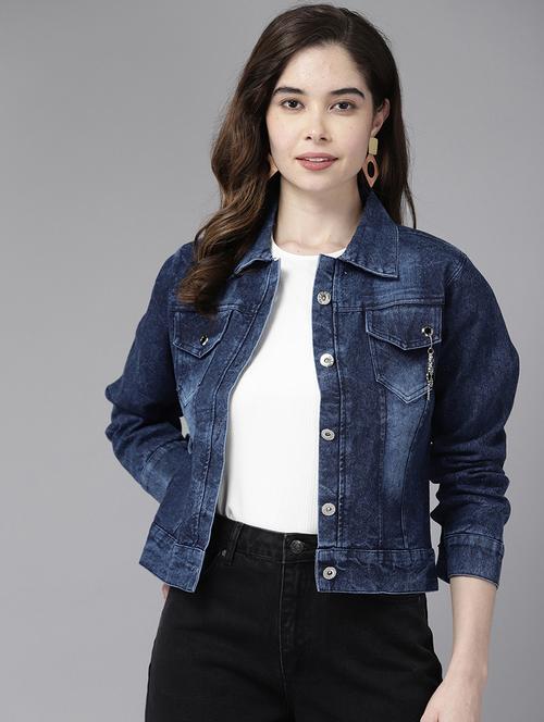 women solid long sleeve denim jacket - 22224910 - Very Small Image - 1
