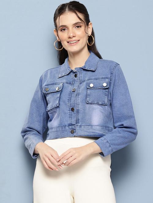 women solid long sleeve denim jacket - 22224931 - Very Small Image - 1