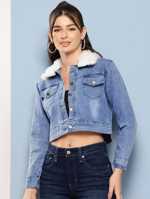 women solid long sleeve denim jacket - 22224935 - Very Small Image - 1