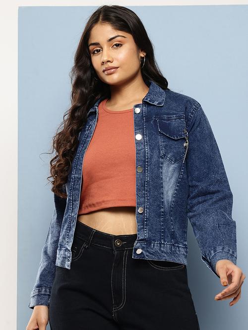women solid long sleeve denim jacket - 22224946 - Very Small Image - 1