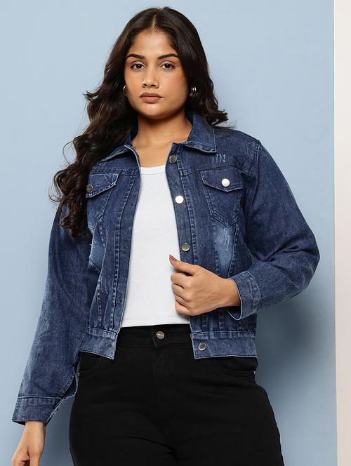Women Solid Long Sleeve Denim Jacket - 22224948 - Very Small Image - 1