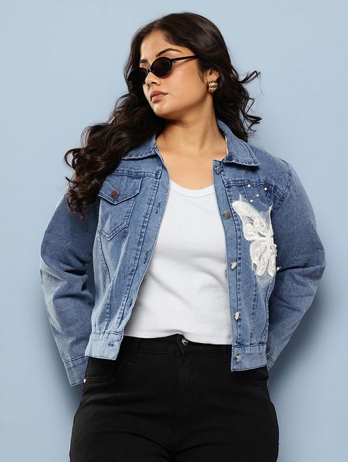 women solid with work long sleeve denim jacket - 22224950 - Very Small Image - 1