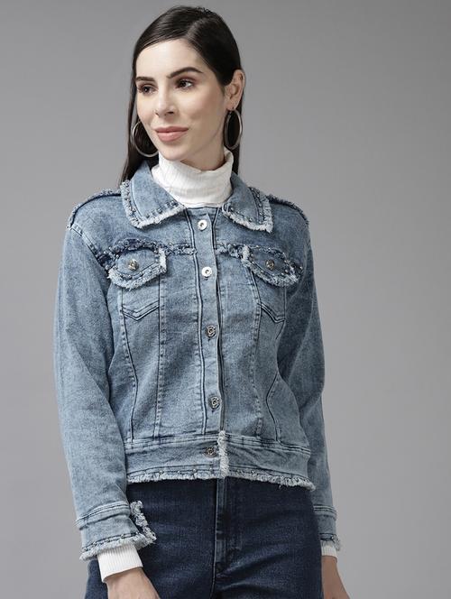 women solid with work long sleeve denim jacket - 22224952 - Very Small Image - 1