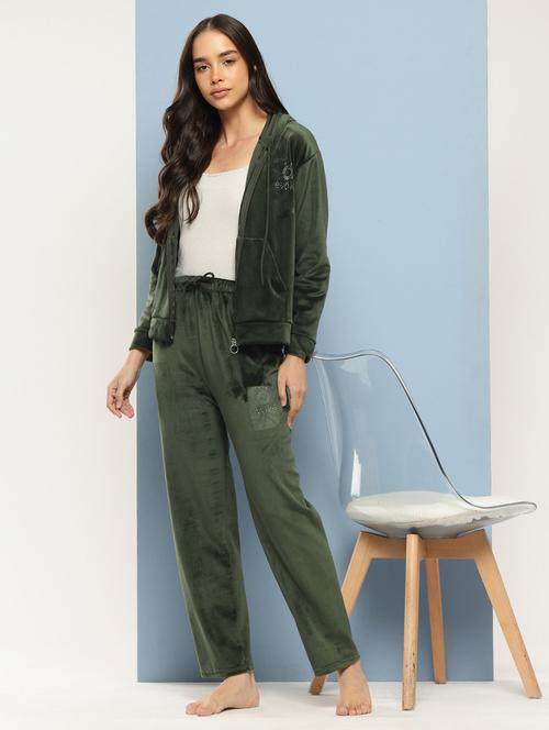 women solid long sleeve hooded velvet co-ord set - 22224956 - Very Small Image - 1