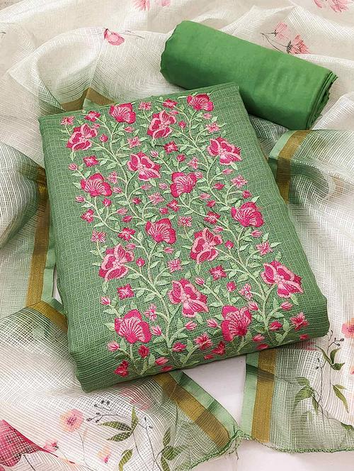 women solid with work embroidered unstitched suit set - 22224984 - Very Small Image - 1