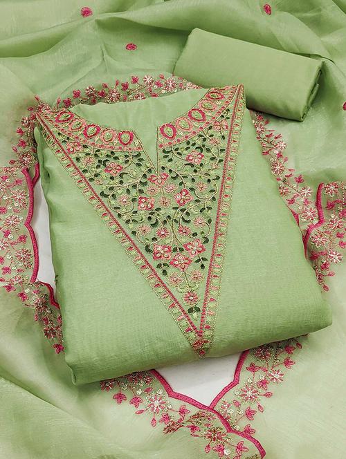 women solid with work embroidered unstitched suit set - 22225073 - Very Small Image - 1