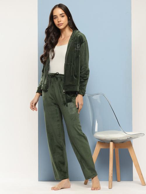 women solid long sleeve hooded velvet co-ord set - 22225145 - Very Small Image - 1