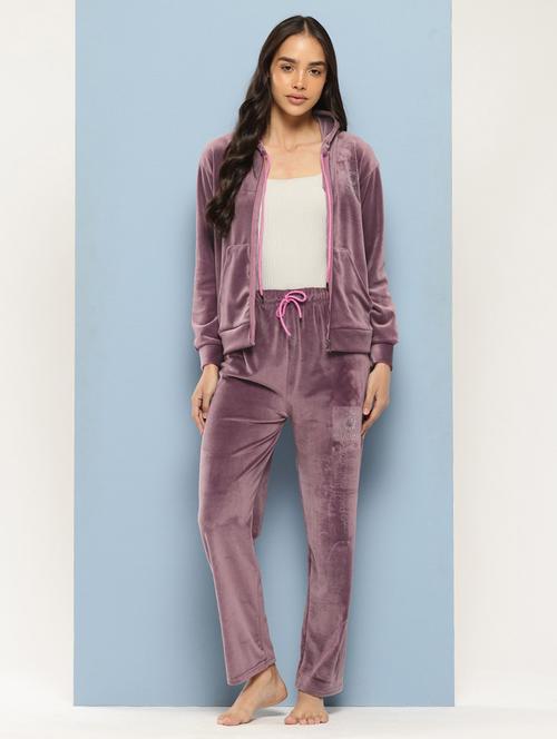 women solid long sleeve hooded velvet co-ord set - 22225146 - Very Small Image - 1