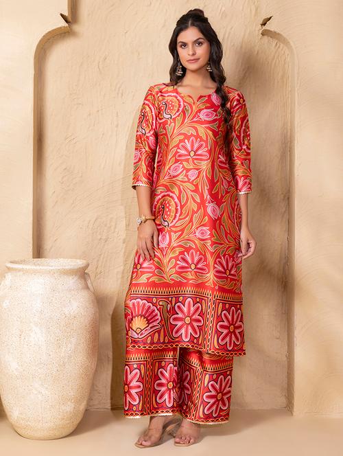 women printed three quarter sleeve ethnic co-ord set - 22225167 - Very Small Image - 1