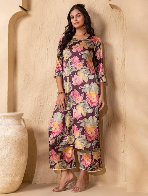 women printed three quarter sleeve ethnic co-ord set - 22225168 - Very Small Image - 1