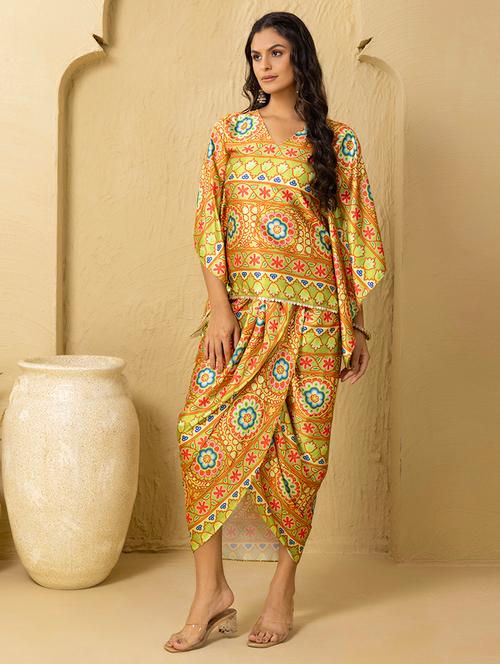 women printed kimono sleeve ethnic co-ord set - 22225169 - Very Small Image - 1